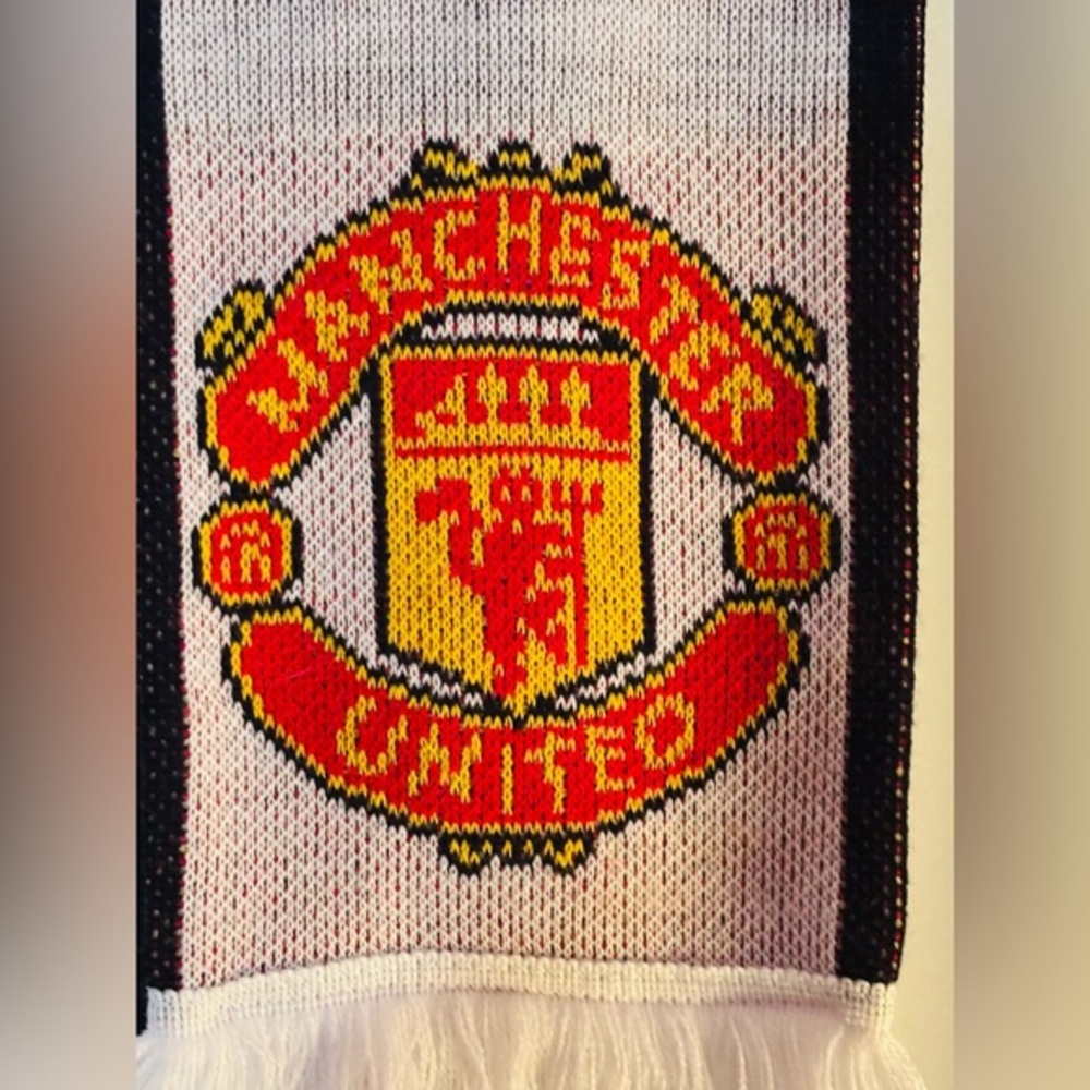 Adidas Manchester United Scarf Red Devils Soccer Fan Knit White Red Black Fringe